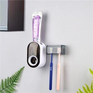Wall mounted toothbrush holder with cover automatic toothpaste dispenser shower